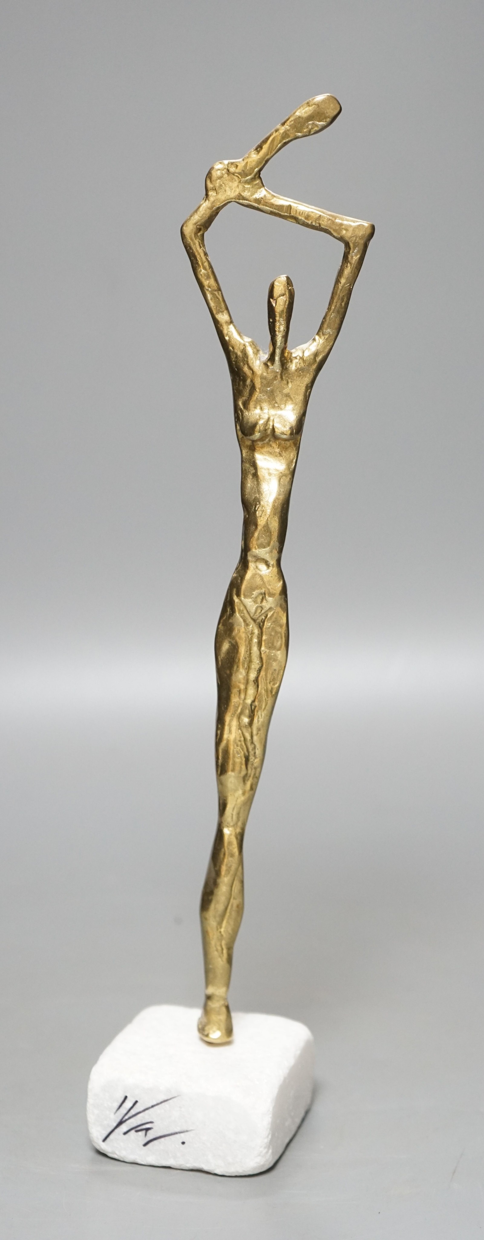 After Giacometti, an abstract bronze figure 33cm